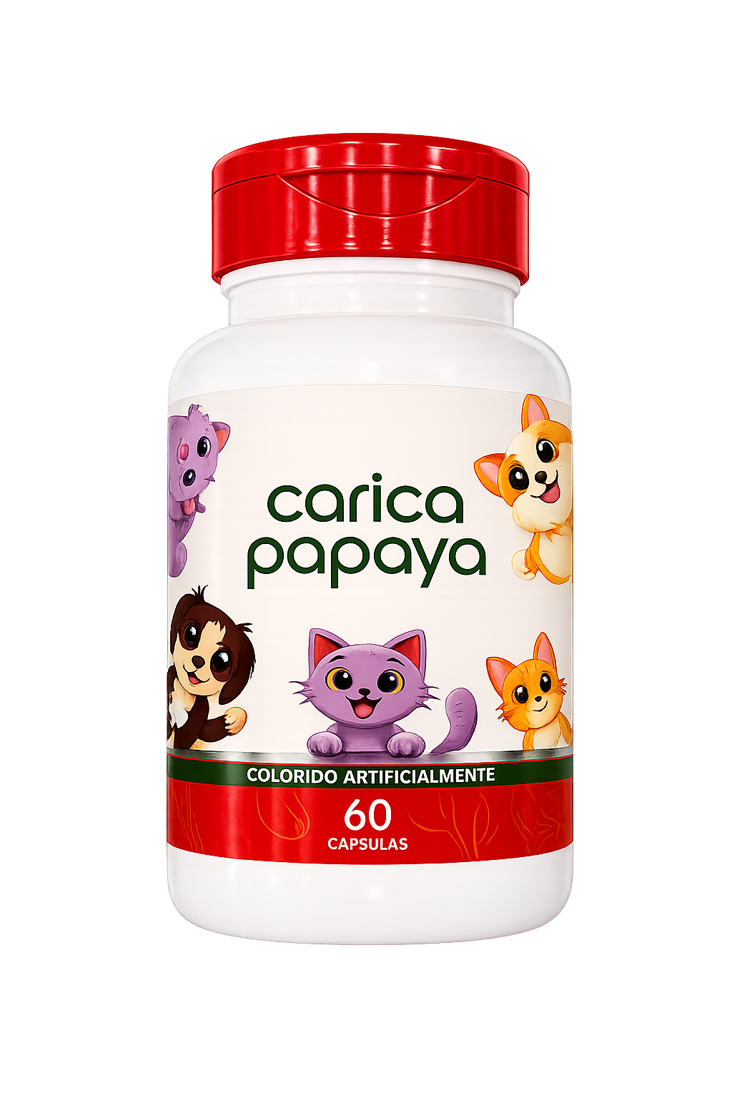 Frasco de Carica Papaya — 60 cápsulas — manipulado pela Farma Adrian's