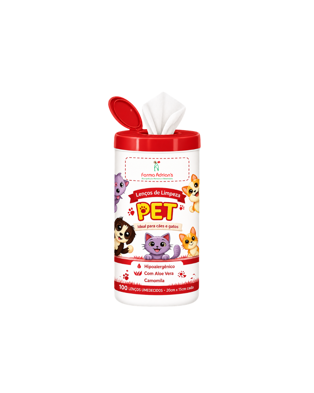Lenços de Limpeza Pet — 100 lenços umedecidos — Farma Adrian's